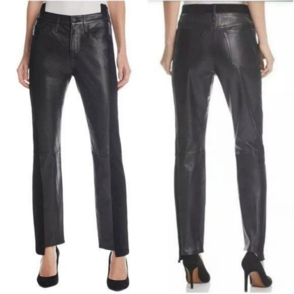 FRAME Lamb Leather and Suede Panels Pants Step Hem in Noir Size 25